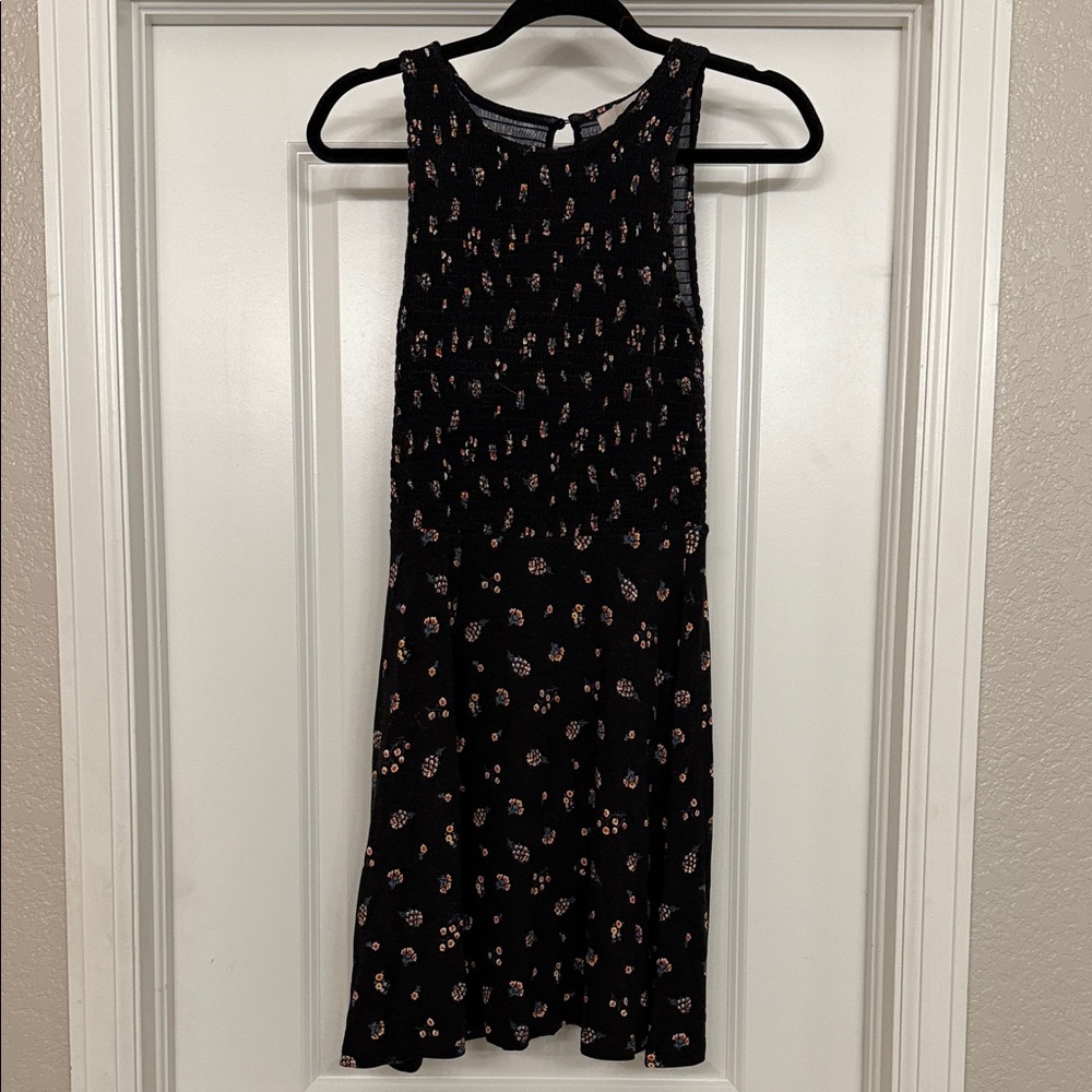 LOFT Black Floral Midi Dress